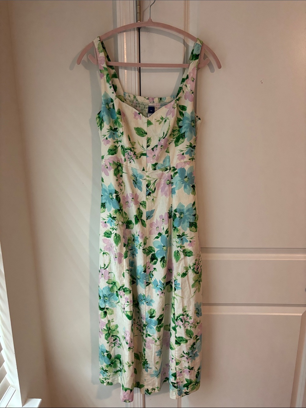 Old Navy Floral Midi Dress in Cream, Blue & Pink
